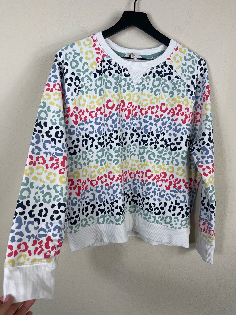 Boden Rainbow Leopard Print Crewneck Sweatshirt Size Large